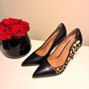 Corso Como Leopard Print & Black Leather Ladies Heels, Sz 6.5. EUC